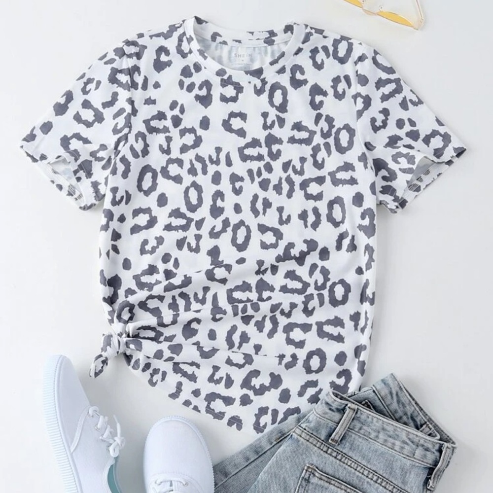 shein t shirt grey cheetah print
